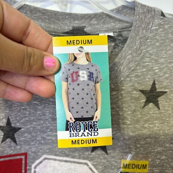 Royce Brand Womens USA Star Graphic T-Shirt Medium Heather Gray Short Sleeve - Picture 4 of 6